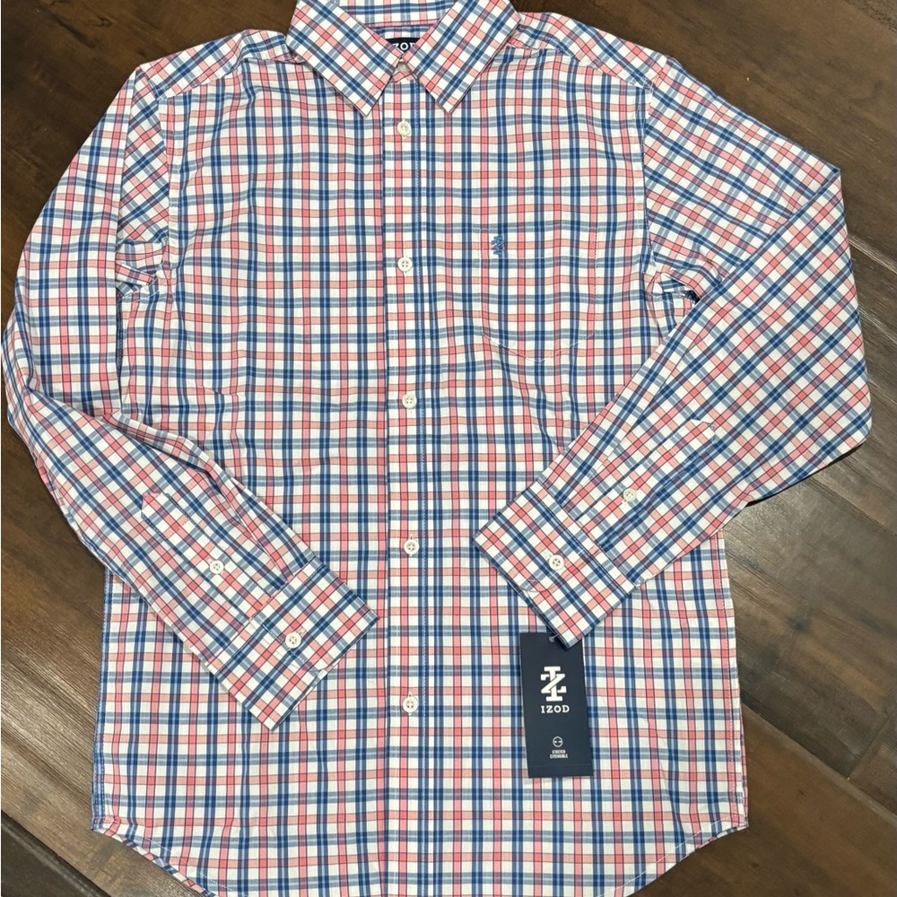 IZOD Boys Pink and Blue Plaid Shirt